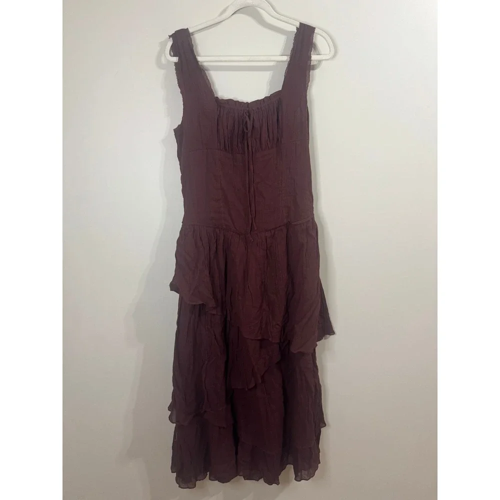 Free People Extratropical Maxi Dress Burgundy Plum Tiered Boho Corset Medium